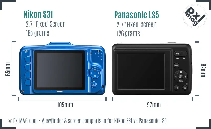 Nikon S31 vs Panasonic LS5 Screen and Viewfinder comparison