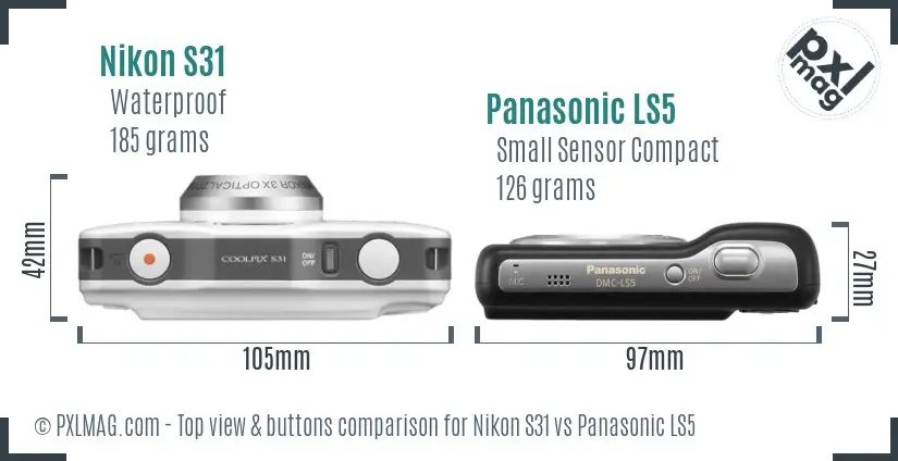 Nikon S31 vs Panasonic LS5 top view buttons comparison