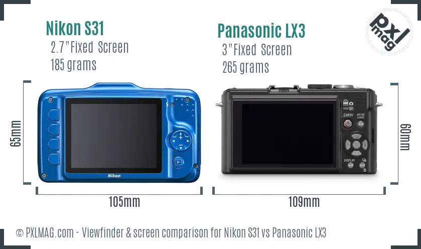 Nikon S31 vs Panasonic LX3 Screen and Viewfinder comparison