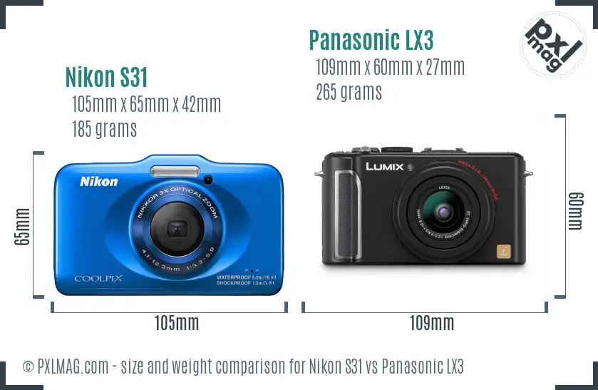 Nikon S31 vs Panasonic LX3 size comparison