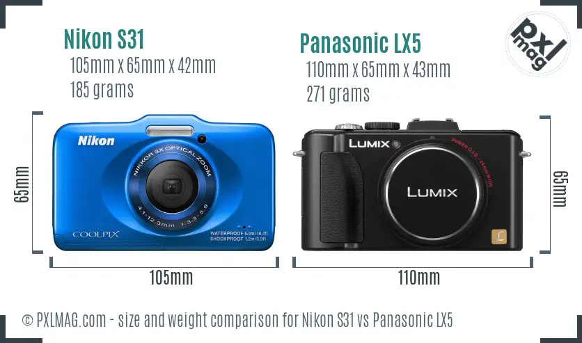 Nikon S31 vs Panasonic LX5 size comparison