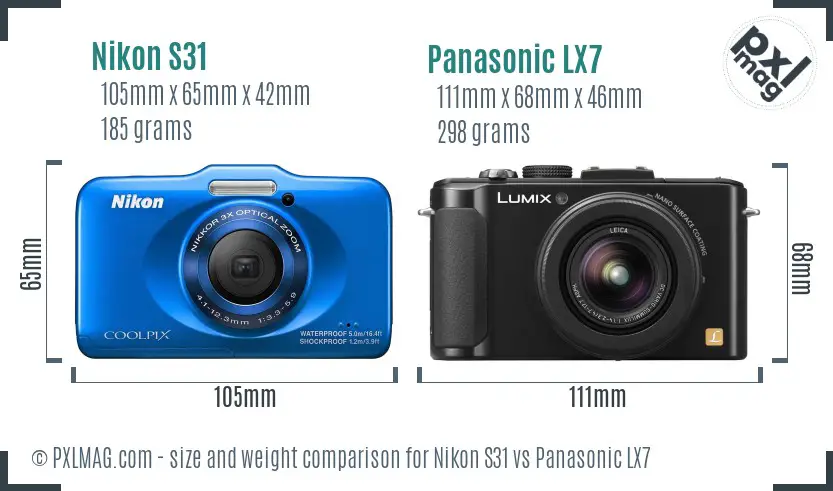 Nikon S31 vs Panasonic LX7 size comparison