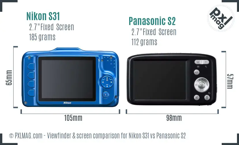 Nikon S31 vs Panasonic S2 Screen and Viewfinder comparison Nikon S31 vs Panasonic S2 Screen and Viewfinder comparison