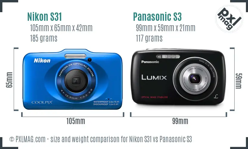 Nikon S31 vs Panasonic S3 size comparison Nikon S31 vs Panasonic S3 size comparison