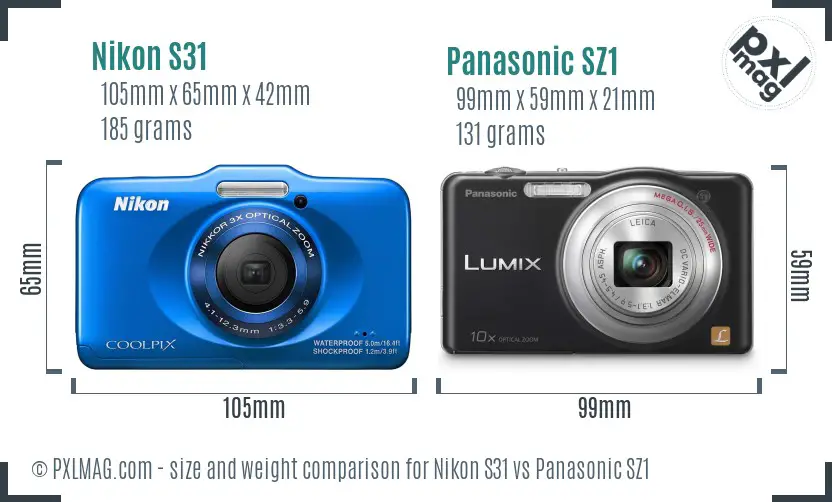 Nikon S31 vs Panasonic SZ1 size comparison