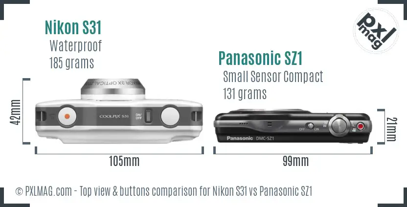 Nikon S31 vs Panasonic SZ1 top view buttons comparison