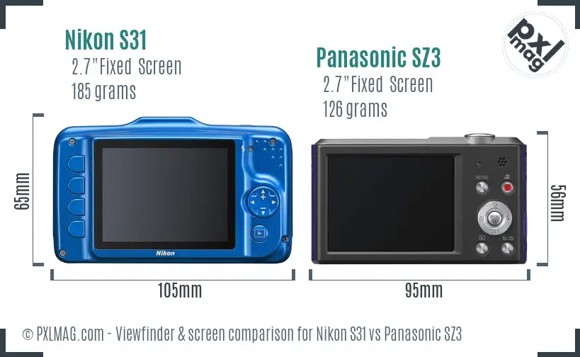 Nikon S31 vs Panasonic SZ3 Screen and Viewfinder comparison
