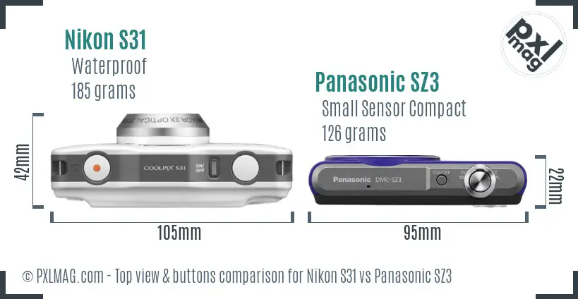 Nikon S31 vs Panasonic SZ3 top view buttons comparison