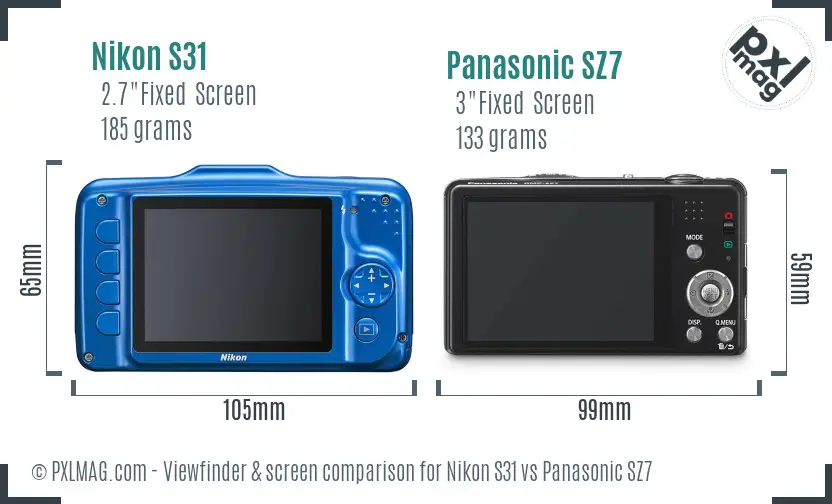 Nikon S31 vs Panasonic SZ7 Screen and Viewfinder comparison