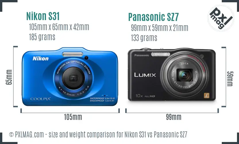 Nikon S31 vs Panasonic SZ7 size comparison
