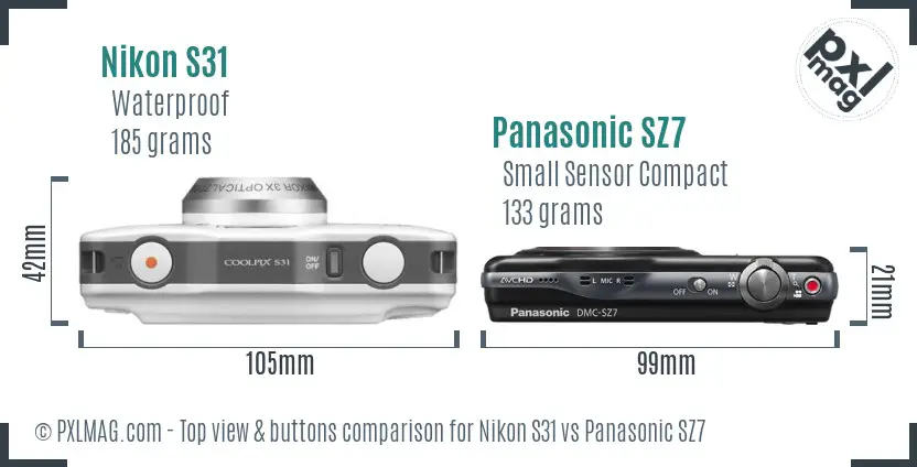 Nikon S31 vs Panasonic SZ7 top view buttons comparison