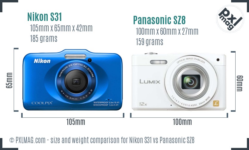 Nikon S31 vs Panasonic SZ8 size comparison Nikon S31 vs Panasonic SZ8 size comparison