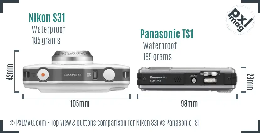 Nikon S31 vs Panasonic TS1 top view buttons comparison Nikon S31 vs Panasonic TS1 top view buttons comparison
