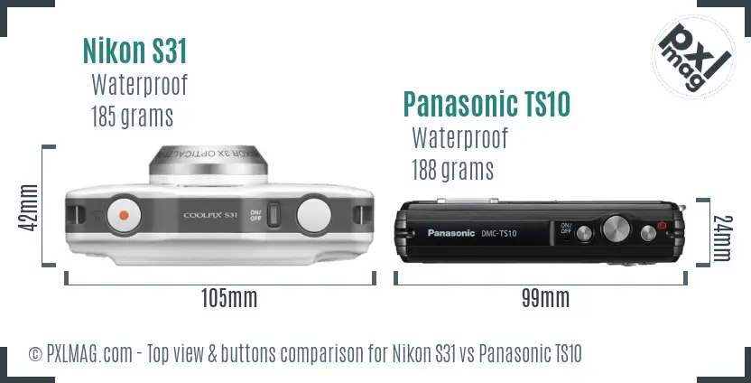 Nikon S31 vs Panasonic TS10 top view buttons comparison Nikon S31 vs Panasonic TS10 top view buttons comparison