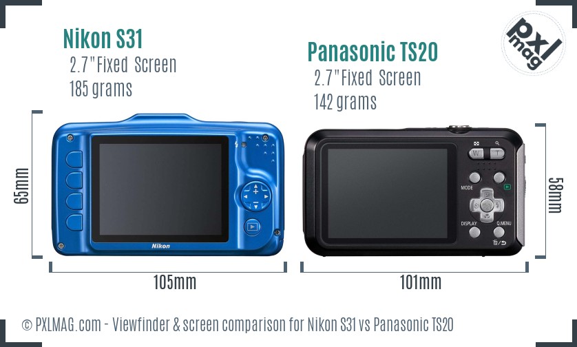 Nikon S31 vs Panasonic TS20 Screen and Viewfinder comparison