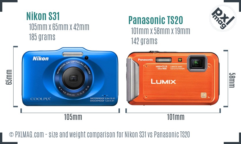 Nikon S31 vs Panasonic TS20 size comparison