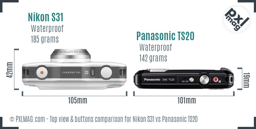 Nikon S31 vs Panasonic TS20 top view buttons comparison