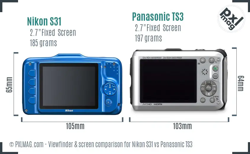 Nikon S31 vs Panasonic TS3 Screen and Viewfinder comparison