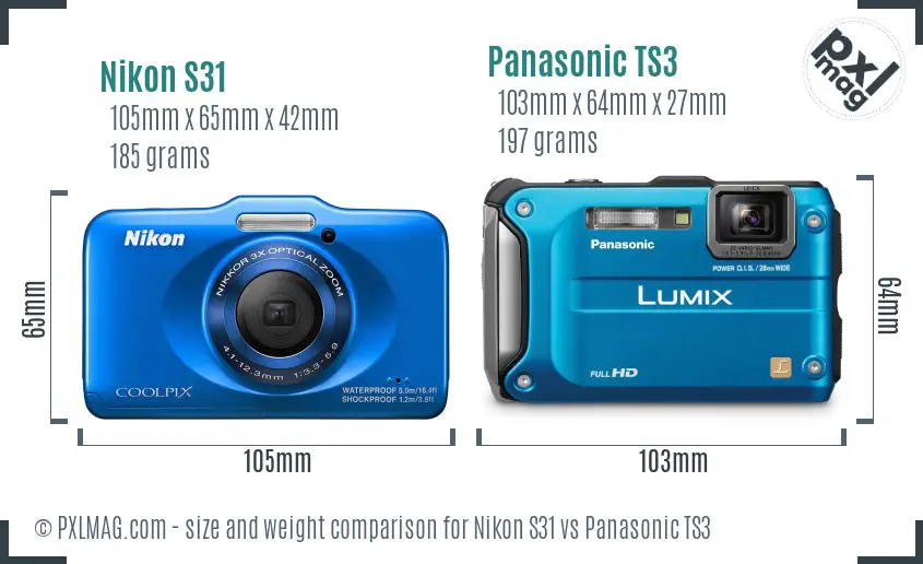 Nikon S31 vs Panasonic TS3 size comparison