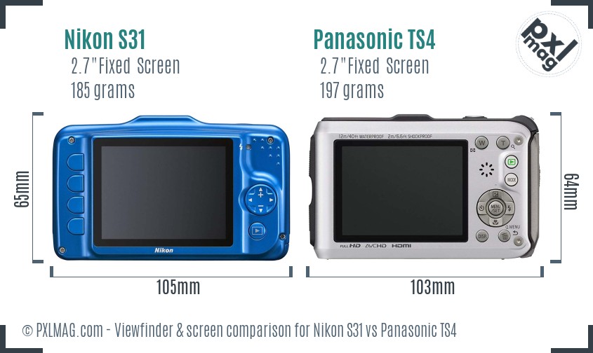 Nikon S31 vs Panasonic TS4 Screen and Viewfinder comparison