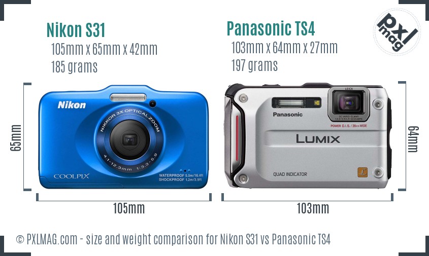 Nikon S31 vs Panasonic TS4 size comparison Nikon S31 vs Panasonic TS4 size comparison