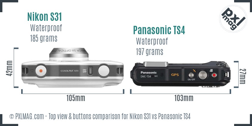 Nikon S31 vs Panasonic TS4 top view buttons comparison