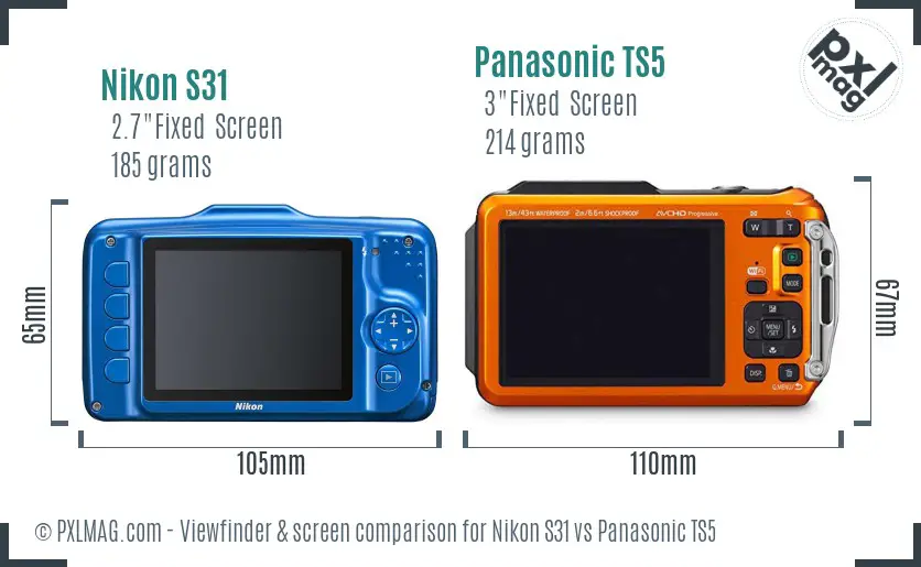 Nikon S31 vs Panasonic TS5 Screen and Viewfinder comparison