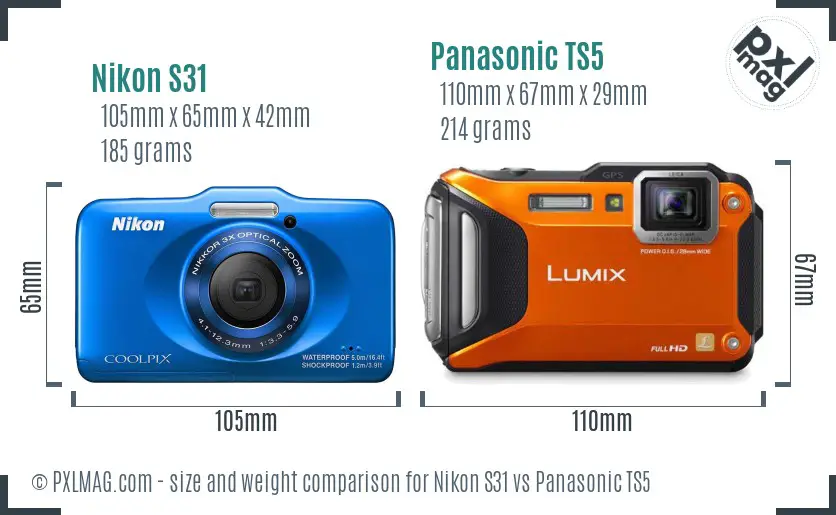 Nikon S31 vs Panasonic TS5 size comparison