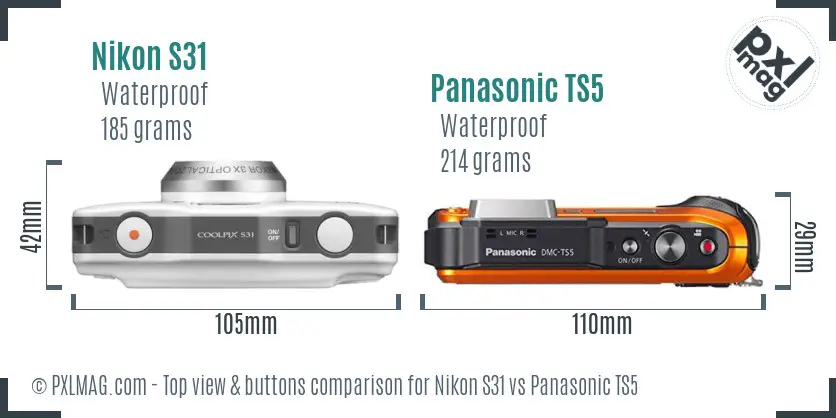 Nikon S31 vs Panasonic TS5 top view buttons comparison