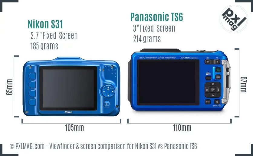 Nikon S31 vs Panasonic TS6 Screen and Viewfinder comparison