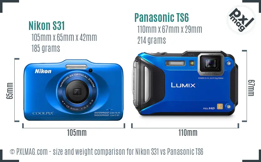 Nikon S31 vs Panasonic TS6 size comparison
