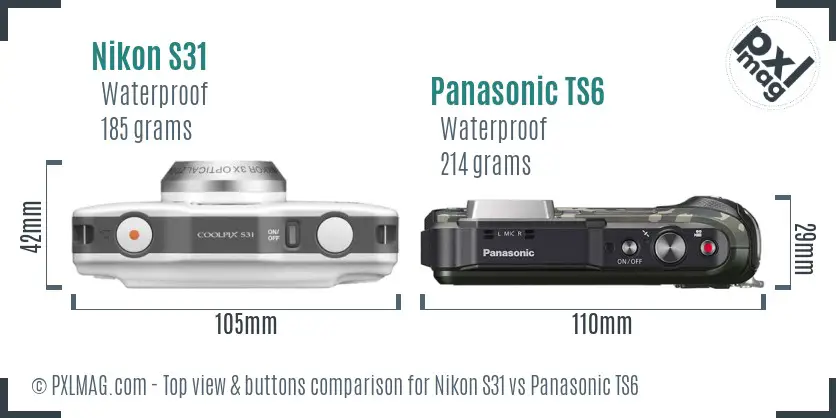 Nikon S31 vs Panasonic TS6 top view buttons comparison