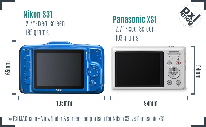 Nikon S31 vs Panasonic XS1 Screen and Viewfinder comparison