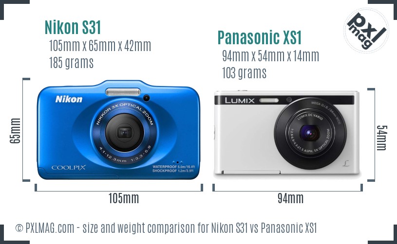 Nikon S31 vs Panasonic XS1 size comparison