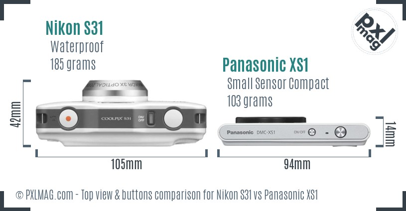 Nikon S31 vs Panasonic XS1 top view buttons comparison