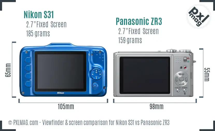 Nikon S31 vs Panasonic ZR3 Screen and Viewfinder comparison