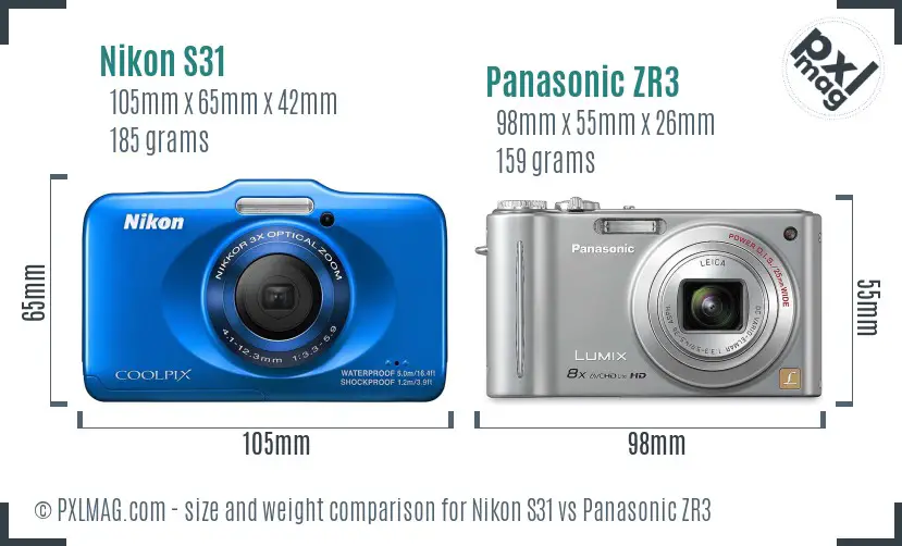 Nikon S31 vs Panasonic ZR3 size comparison