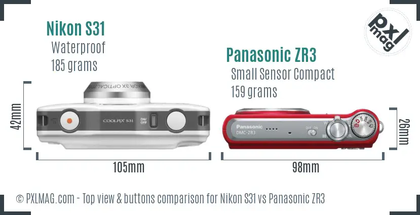 Nikon S31 vs Panasonic ZR3 top view buttons comparison