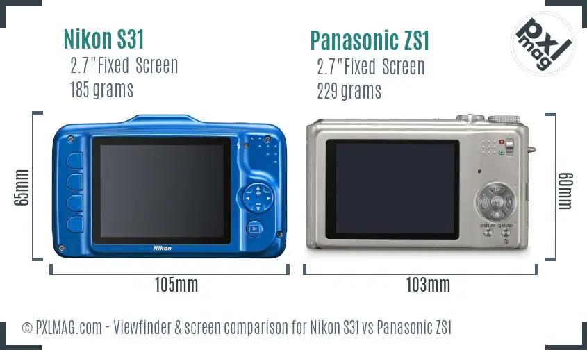 Nikon S31 vs Panasonic ZS1 Screen and Viewfinder comparison