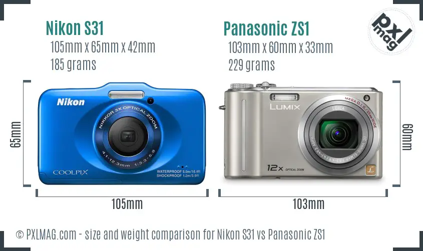 Nikon S31 vs Panasonic ZS1 size comparison