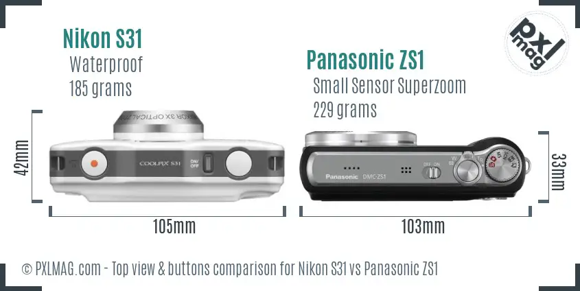 Nikon S31 vs Panasonic ZS1 top view buttons comparison