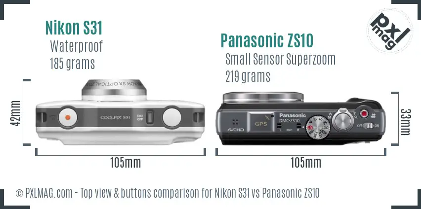 Nikon S31 vs Panasonic ZS10 top view buttons comparison