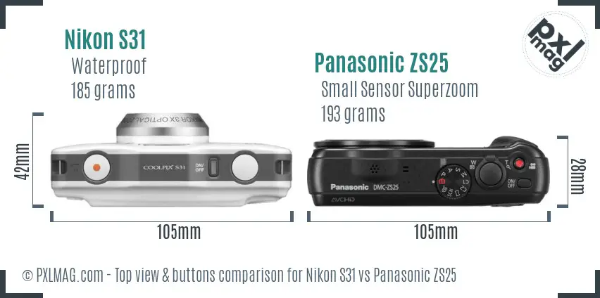 Nikon S31 vs Panasonic ZS25 top view buttons comparison