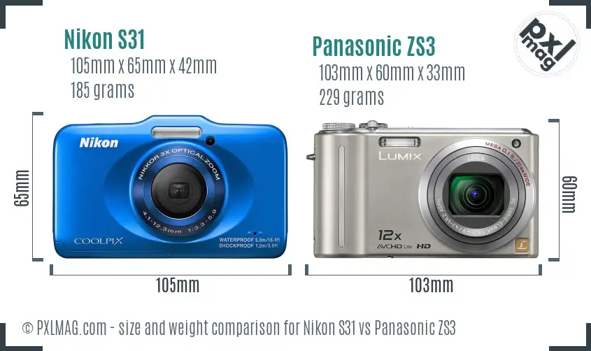 Nikon S31 vs Panasonic ZS3 size comparison