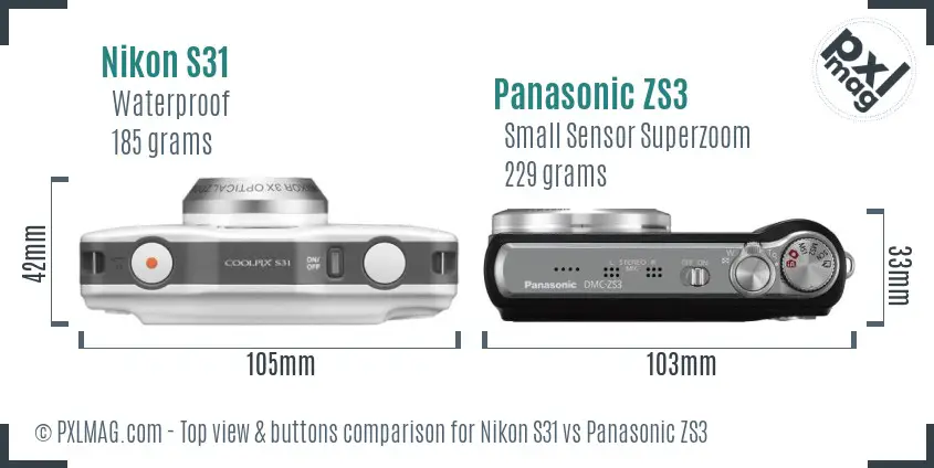 Nikon S31 vs Panasonic ZS3 top view buttons comparison