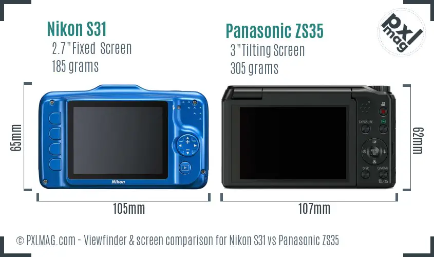 Nikon S31 vs Panasonic ZS35 Screen and Viewfinder comparison