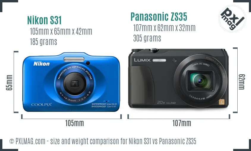 Nikon S31 vs Panasonic ZS35 size comparison