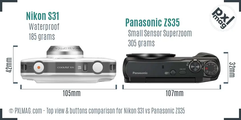 Nikon S31 vs Panasonic ZS35 top view buttons comparison