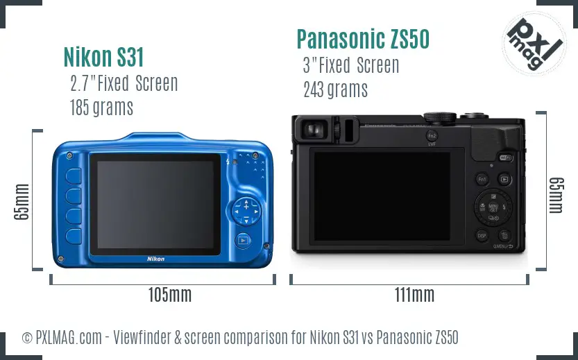 Nikon S31 vs Panasonic ZS50 Screen and Viewfinder comparison