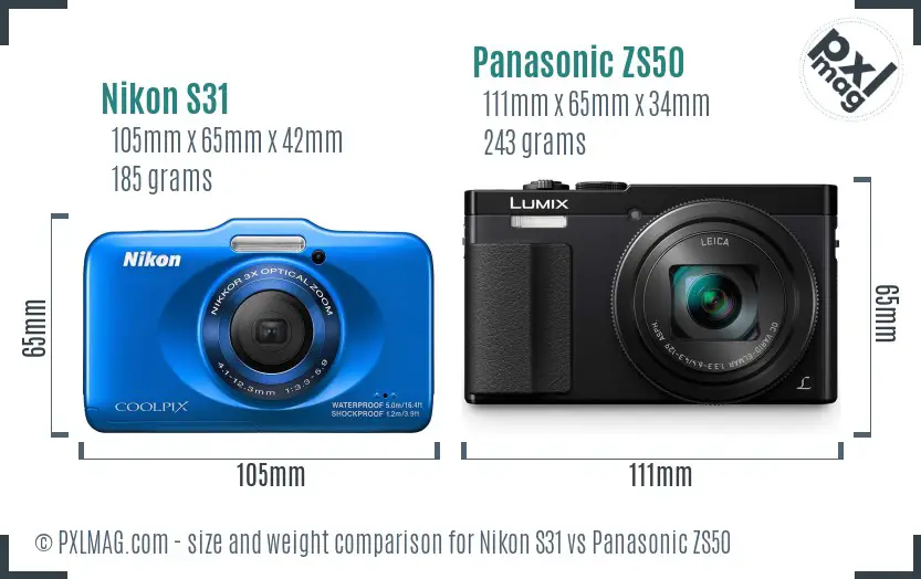 Nikon S31 vs Panasonic ZS50 size comparison